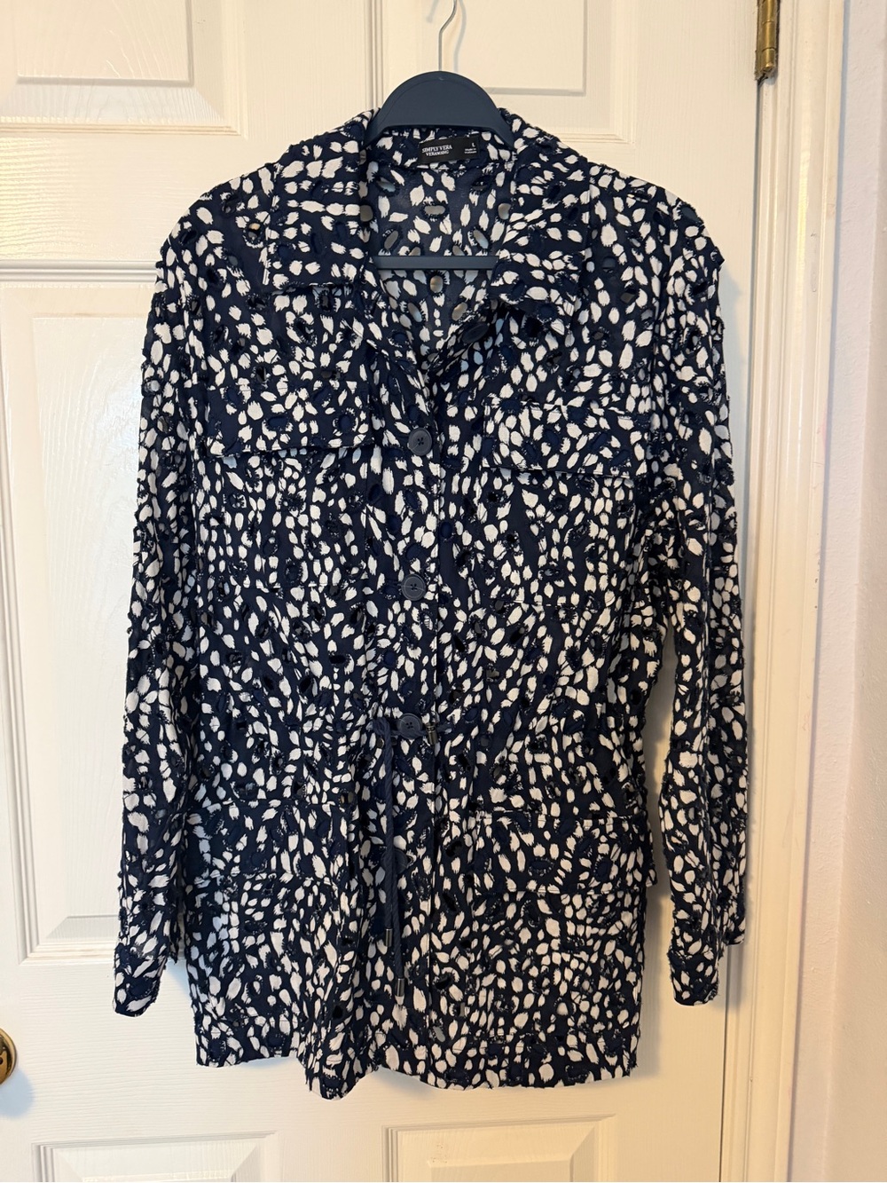 Simply Vera Vera Wang Navy and White Printed Button-Front Shirt Jacket